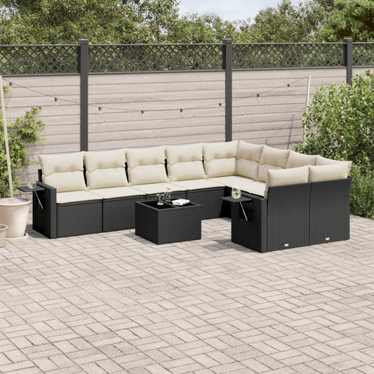 10-delige Loungeset met kussens poly rattan zwart is nu te koop bij PeponiXL, paradijselijk wonen!