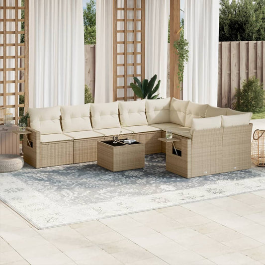 10-delige Loungeset met kussens poly rattan beige is nu te koop bij PeponiXL, paradijselijk wonen!