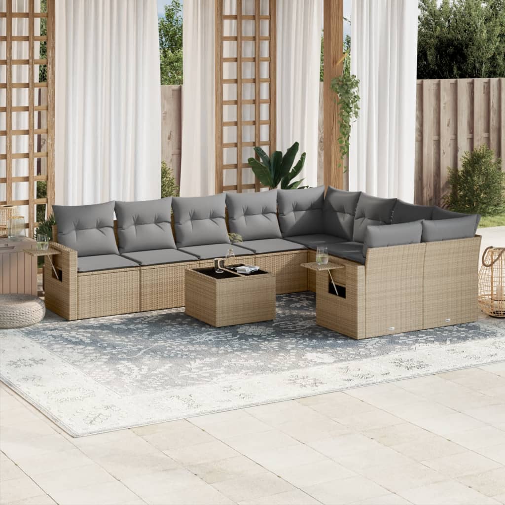 10-delige Loungeset met kussens poly rattan beige is nu te koop bij PeponiXL, paradijselijk wonen!