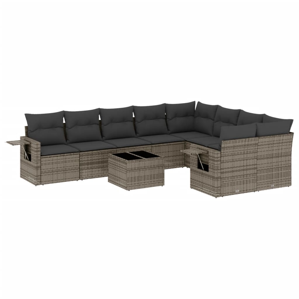 10-delige Loungeset met kussens poly rattan grijs is nu te koop bij PeponiXL, paradijselijk wonen!