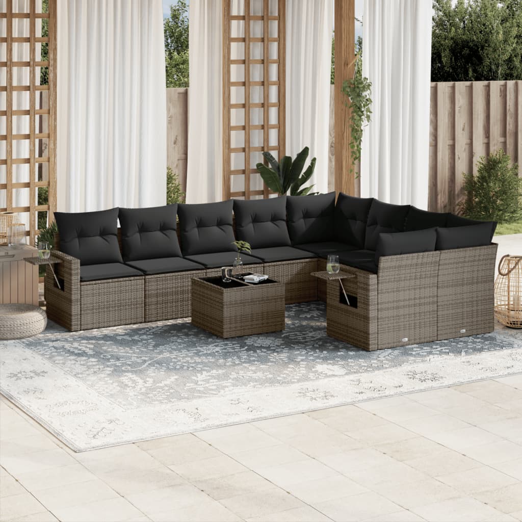 10-delige Loungeset met kussens poly rattan grijs is nu te koop bij PeponiXL, paradijselijk wonen!