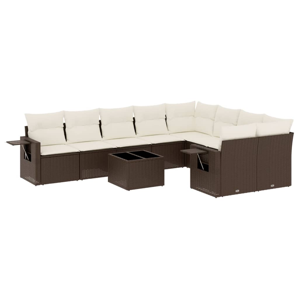 10-delige Loungeset met kussens poly rattan bruin is nu te koop bij PeponiXL, paradijselijk wonen!