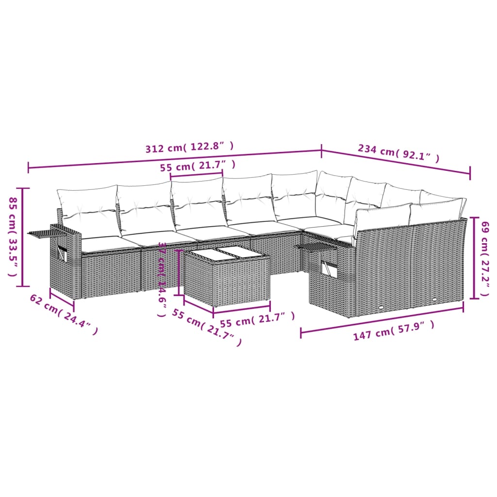 10-delige Loungeset met kussens poly rattan bruin is nu te koop bij PeponiXL, paradijselijk wonen!