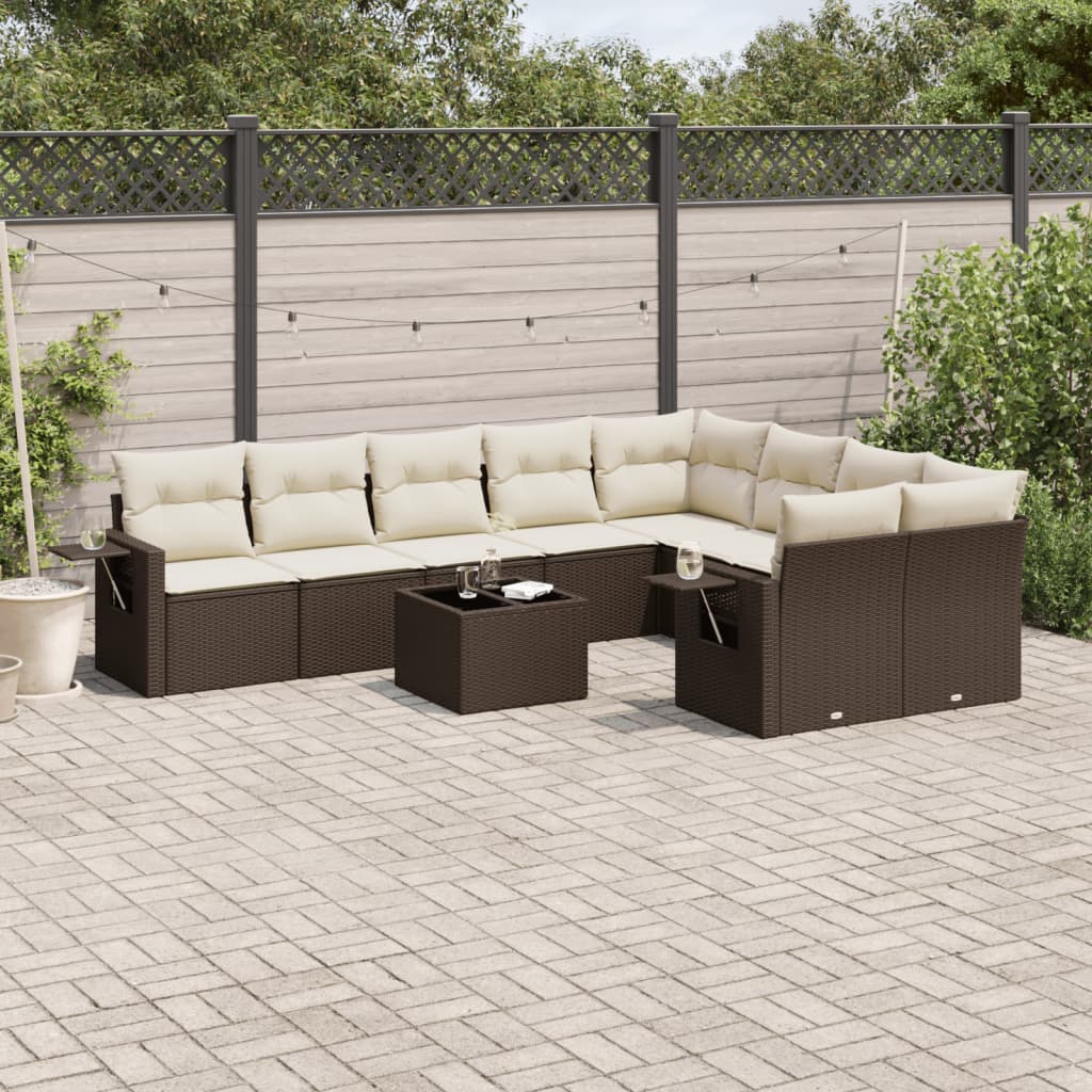 10-delige Loungeset met kussens poly rattan bruin is nu te koop bij PeponiXL, paradijselijk wonen!