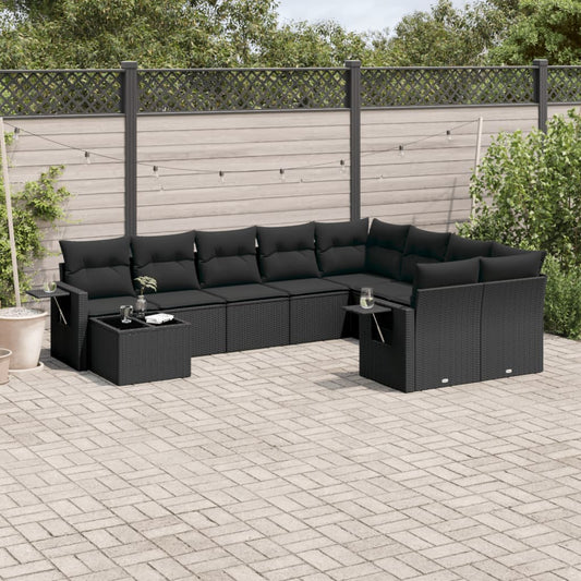 10-delige Loungeset met kussens poly rattan zwart is nu te koop bij PeponiXL, paradijselijk wonen!