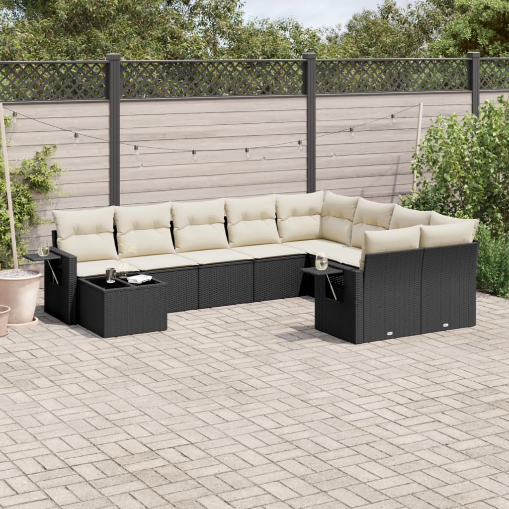 10-delige Loungeset met kussens poly rattan zwart is nu te koop bij PeponiXL, paradijselijk wonen!