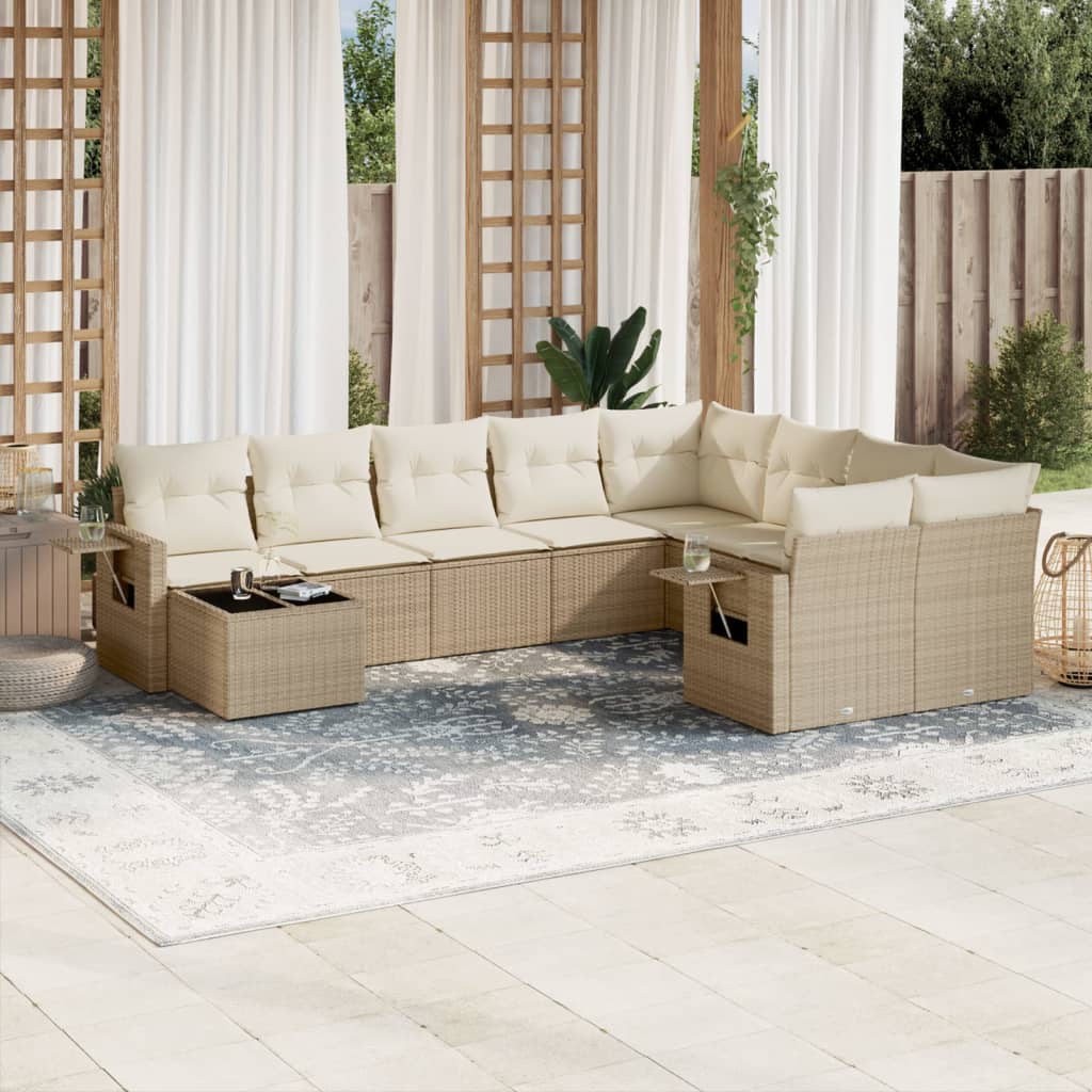 10-delige Loungeset met kussens poly rattan beige is nu te koop bij PeponiXL, paradijselijk wonen!