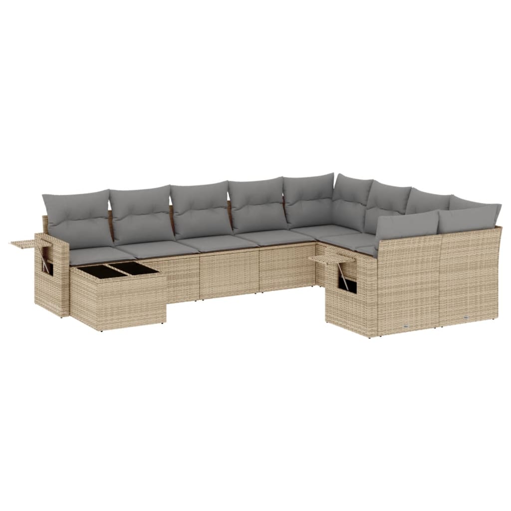 10-delige Loungeset met kussens poly rattan beige is nu te koop bij PeponiXL, paradijselijk wonen!
