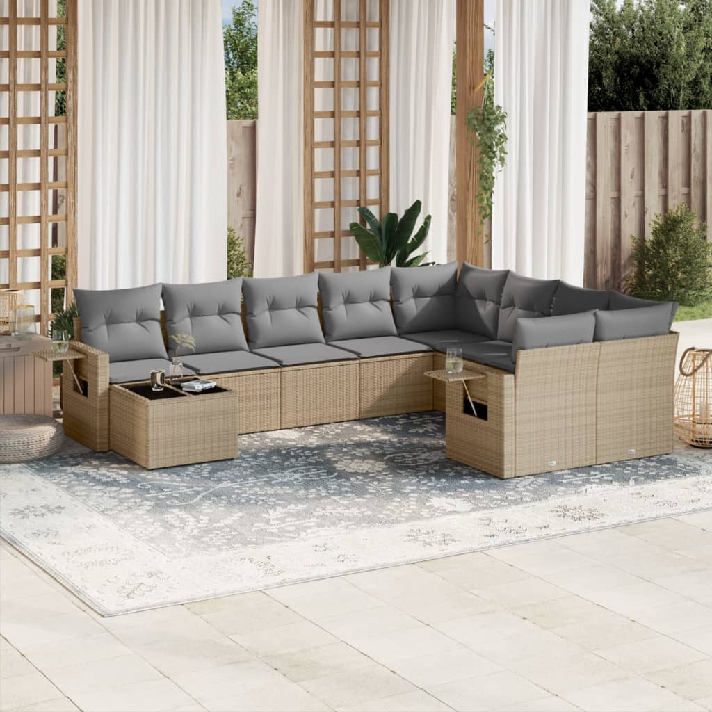 10-delige Loungeset met kussens poly rattan beige is nu te koop bij PeponiXL, paradijselijk wonen!