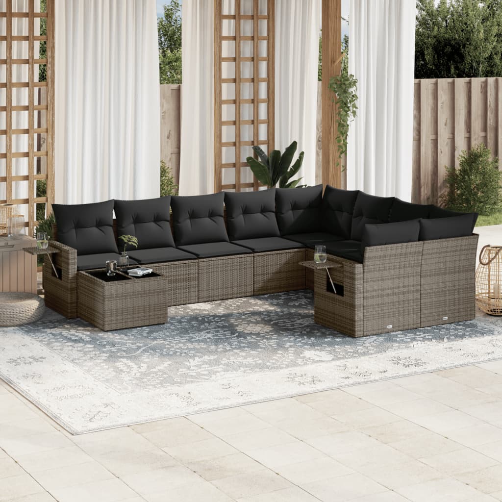 10-delige Loungeset met kussens poly rattan grijs is nu te koop bij PeponiXL, paradijselijk wonen!