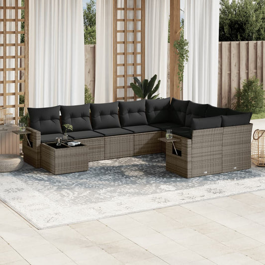 10-delige Loungeset met kussens poly rattan grijs is nu te koop bij PeponiXL, paradijselijk wonen!