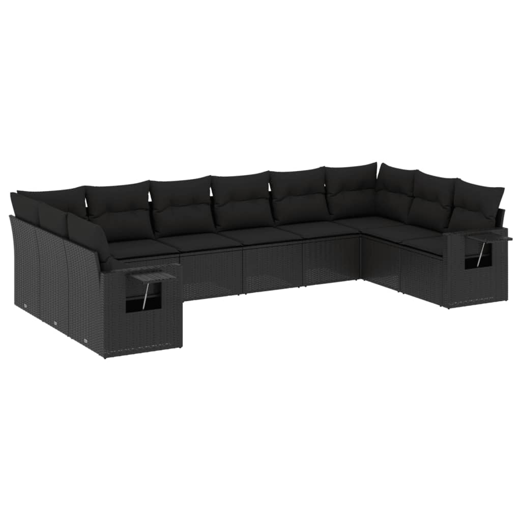 10-delige Loungeset met kussens poly rattan zwart is nu te koop bij PeponiXL, paradijselijk wonen!