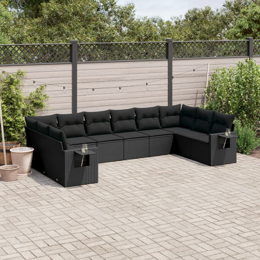 10-delige Loungeset met kussens poly rattan zwart is nu te koop bij PeponiXL, paradijselijk wonen!