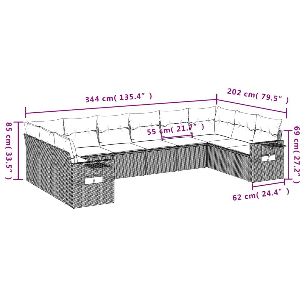 10-delige Loungeset met kussens poly rattan zwart is nu te koop bij PeponiXL, paradijselijk wonen!