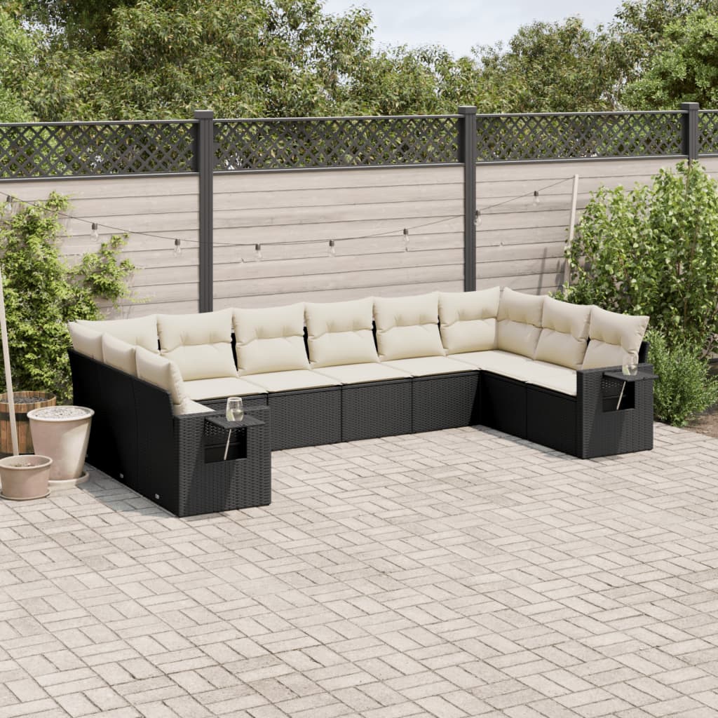 10-delige Loungeset met kussens poly rattan zwart is nu te koop bij PeponiXL, paradijselijk wonen!