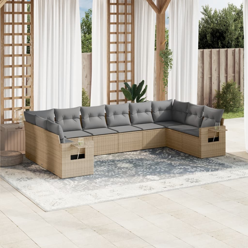 10-delige Loungeset met kussens poly rattan beige is nu te koop bij PeponiXL, paradijselijk wonen!