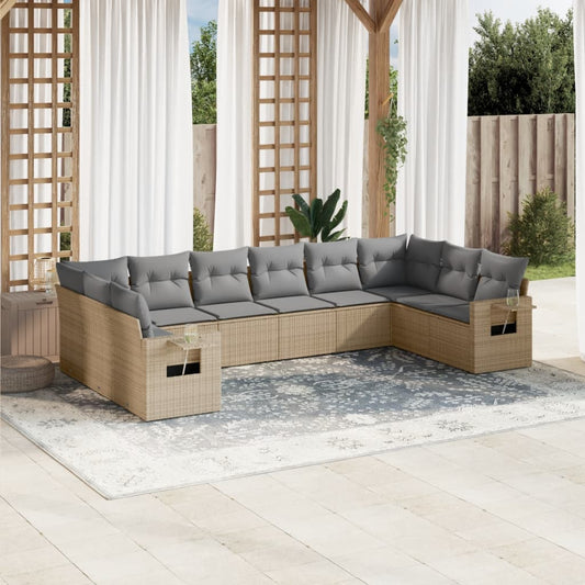 10-delige Loungeset met kussens poly rattan beige is nu te koop bij PeponiXL, paradijselijk wonen!