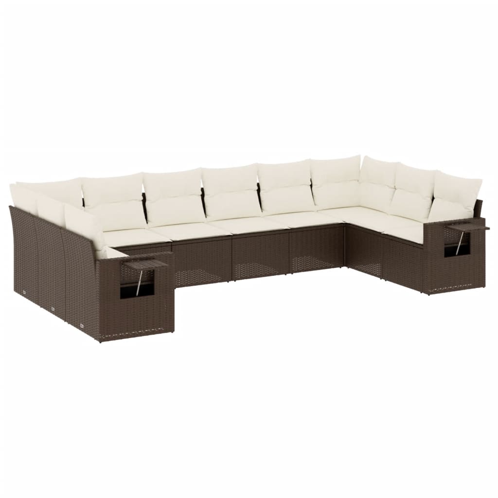 10-delige Loungeset met kussens poly rattan bruin is nu te koop bij PeponiXL, paradijselijk wonen!