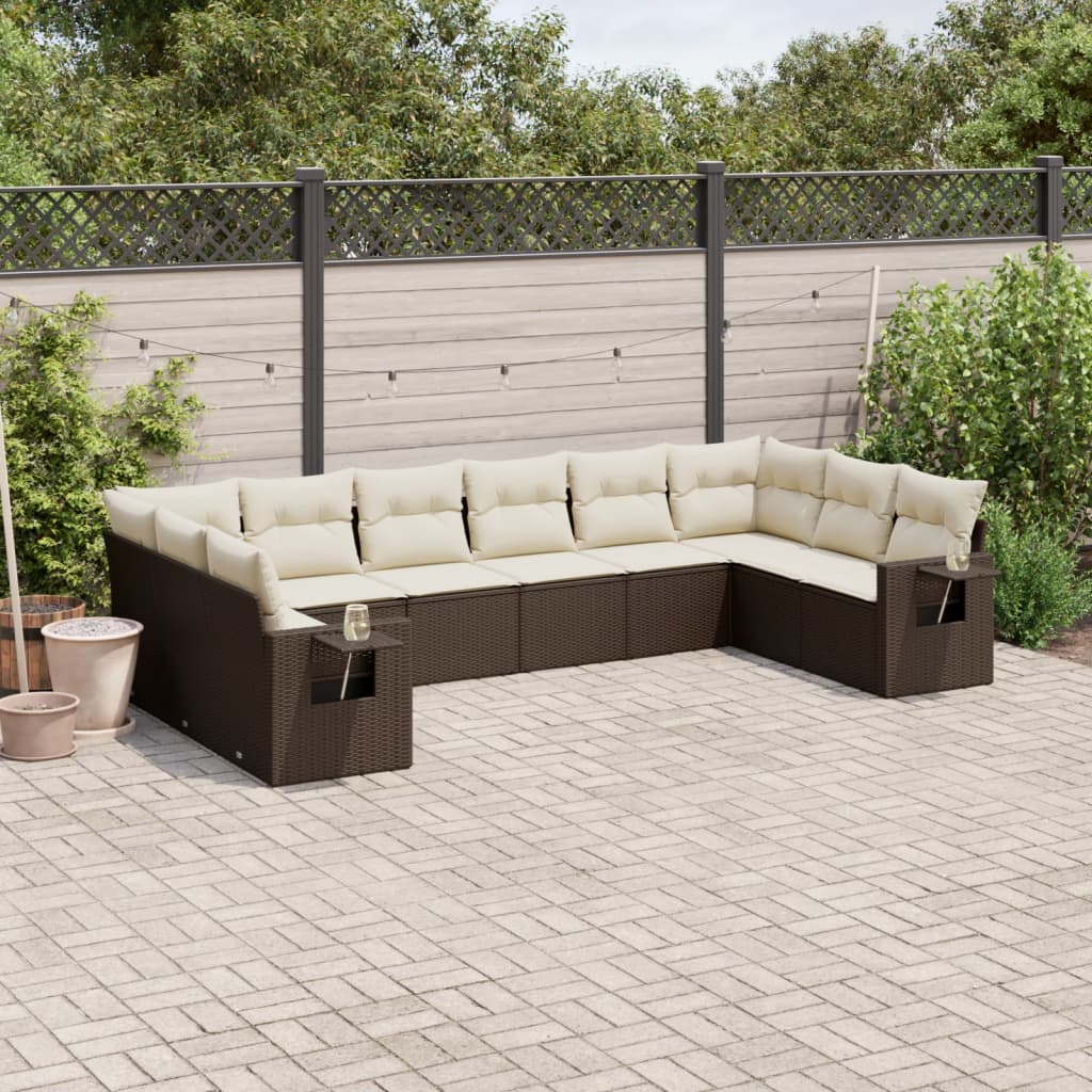 10-delige Loungeset met kussens poly rattan bruin is nu te koop bij PeponiXL, paradijselijk wonen!