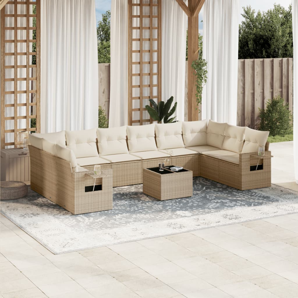 11-delige Tuinset met kussens poly rattan beige is nu te koop bij PeponiXL, paradijselijk wonen!
