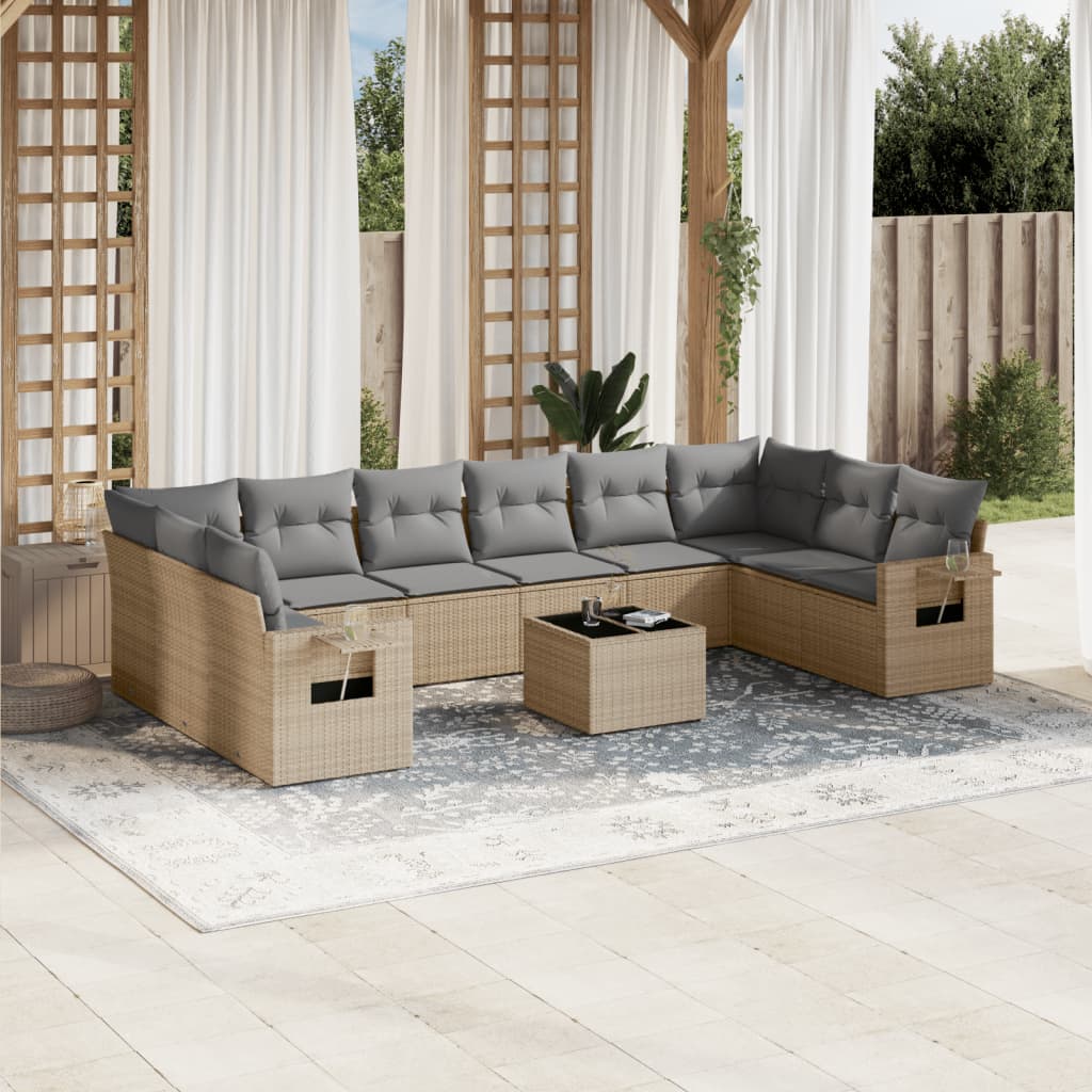 11-delige Tuinset met kussens poly rattan beige is nu te koop bij PeponiXL, paradijselijk wonen!