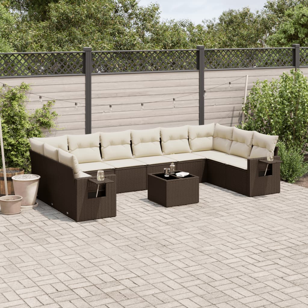 11-delige Loungeset met kussens poly rattan bruin is nu te koop bij PeponiXL, paradijselijk wonen!