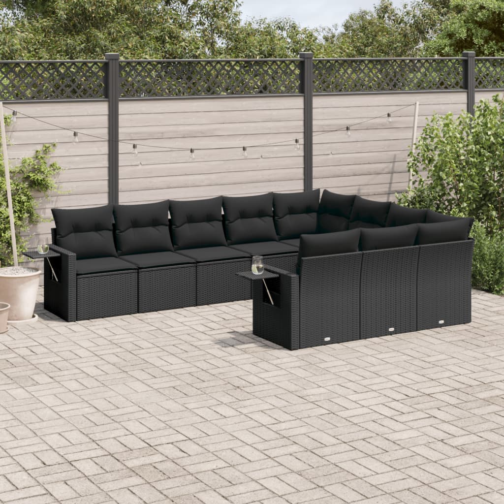 10-delige Loungeset met kussens poly rattan zwart is nu te koop bij PeponiXL, paradijselijk wonen!
