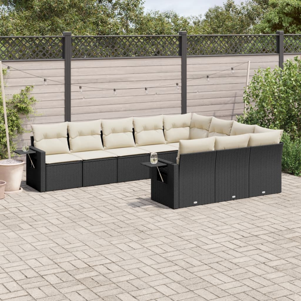 10-delige Loungeset met kussens poly rattan zwart is nu te koop bij PeponiXL, paradijselijk wonen!