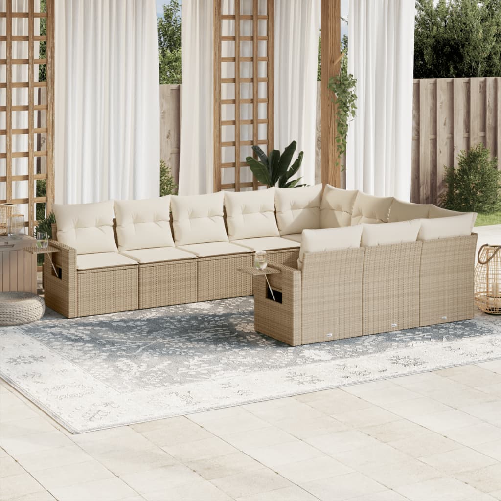 10-delige Loungeset met kussens poly rattan beige is nu te koop bij PeponiXL, paradijselijk wonen!