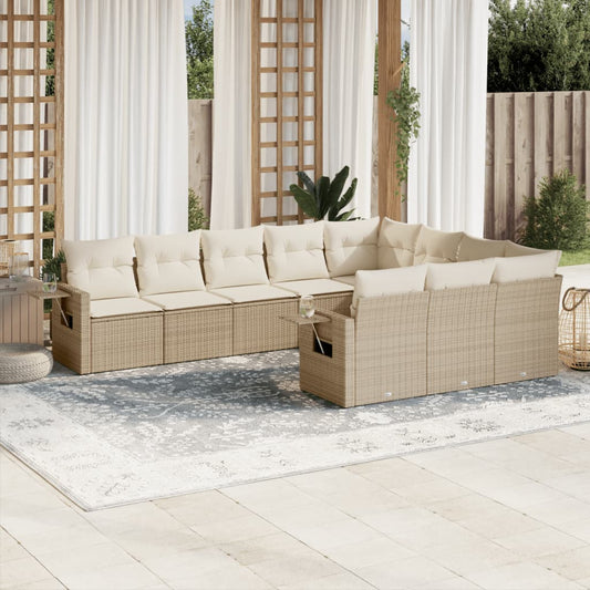 10-delige Loungeset met kussens poly rattan beige is nu te koop bij PeponiXL, paradijselijk wonen!