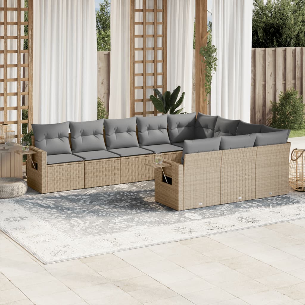 10-delige Loungeset met kussens poly rattan beige is nu te koop bij PeponiXL, paradijselijk wonen!
