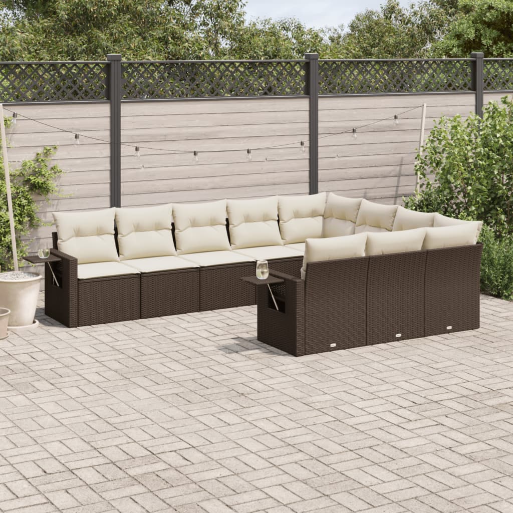 10-delige Loungeset met kussens poly rattan bruin is nu te koop bij PeponiXL, paradijselijk wonen!