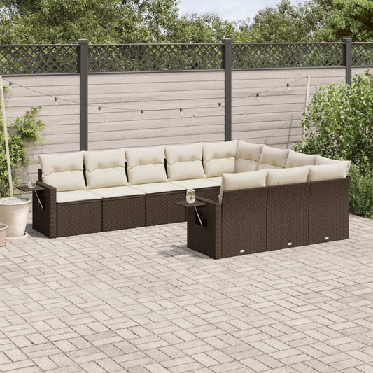 10-delige Loungeset met kussens poly rattan bruin is nu te koop bij PeponiXL, paradijselijk wonen!