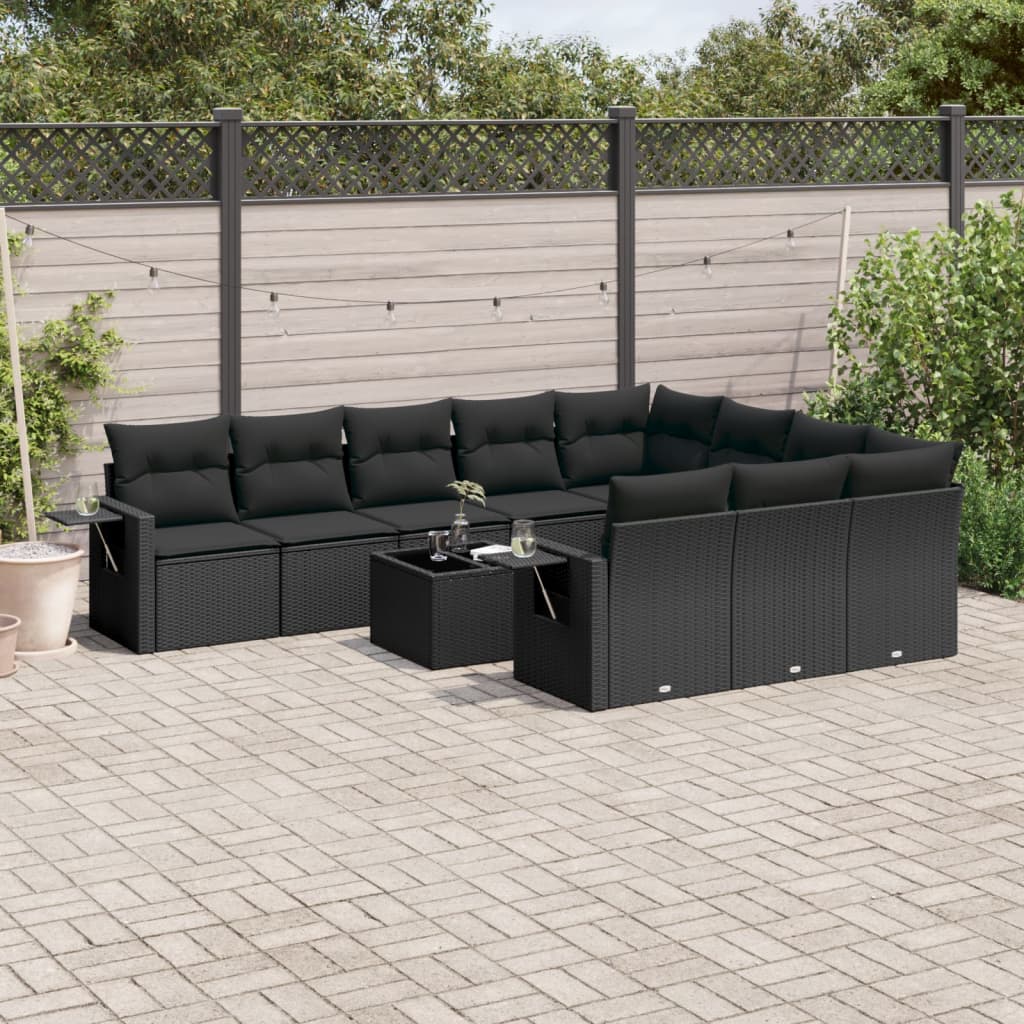 11-delige Loungeset met kussens poly rattan zwart is nu te koop bij PeponiXL, paradijselijk wonen!