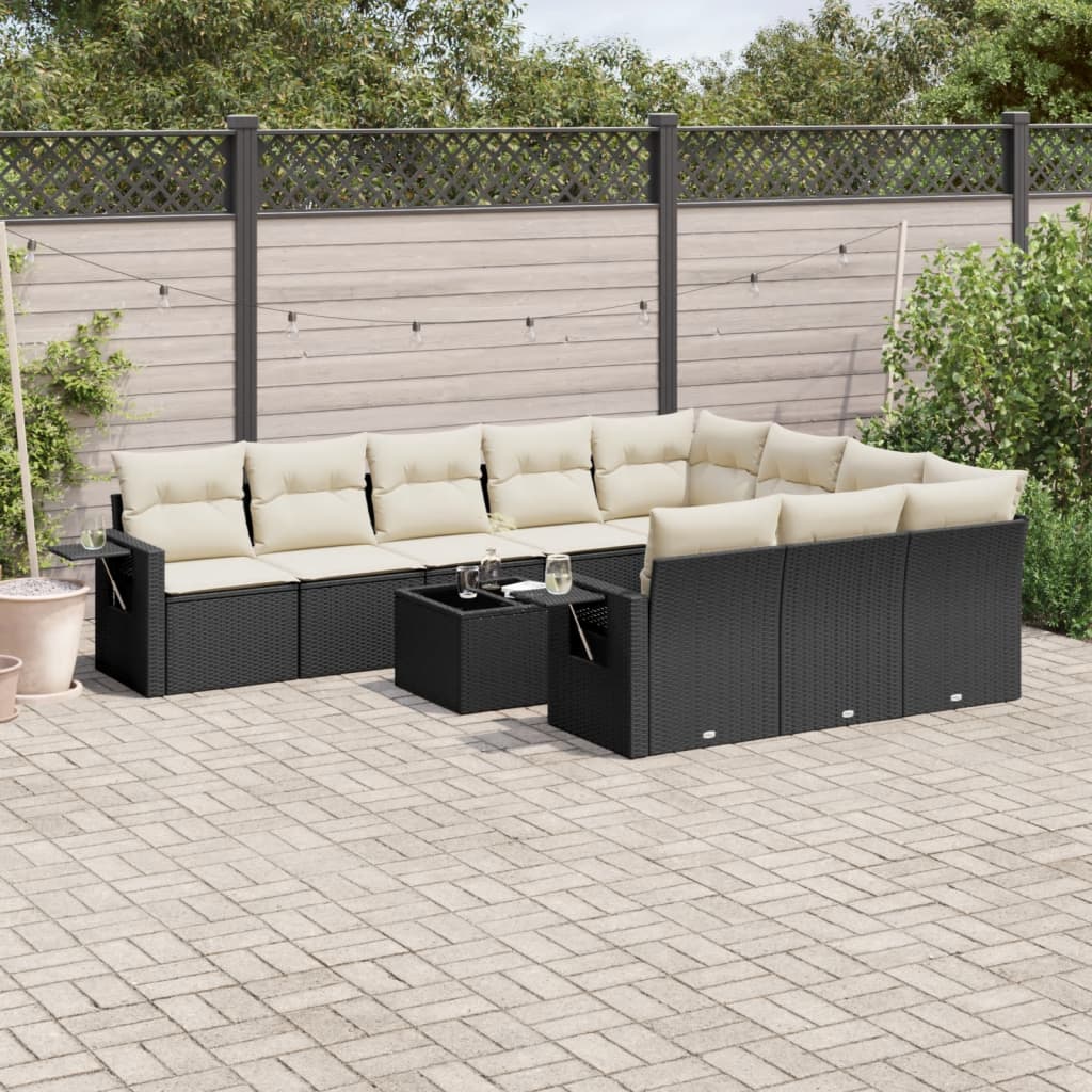 11-delige Loungeset met kussens poly rattan zwart is nu te koop bij PeponiXL, paradijselijk wonen!