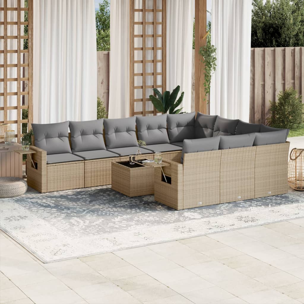 11-delige Tuinset met kussens poly rattan beige is nu te koop bij PeponiXL, paradijselijk wonen!
