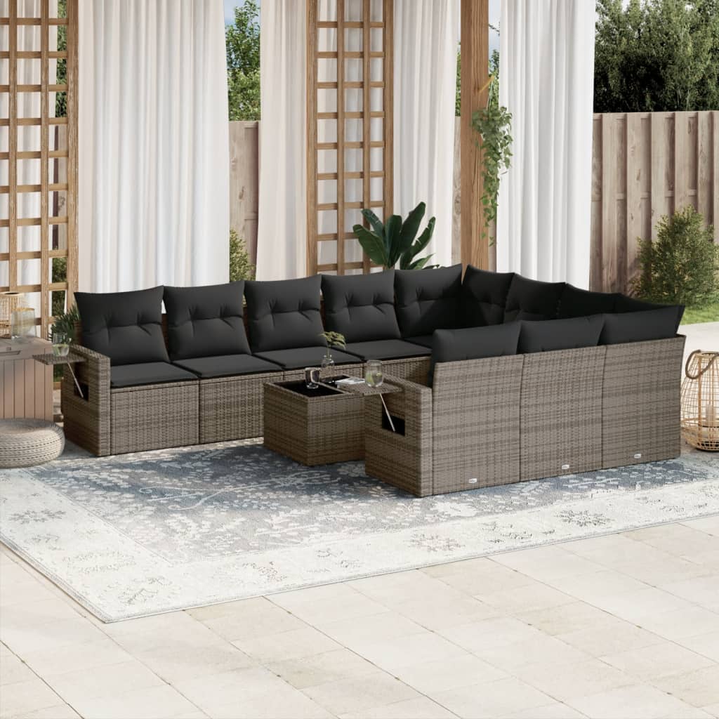 11-delige Loungeset met kussens poly rattan grijs is nu te koop bij PeponiXL, paradijselijk wonen!