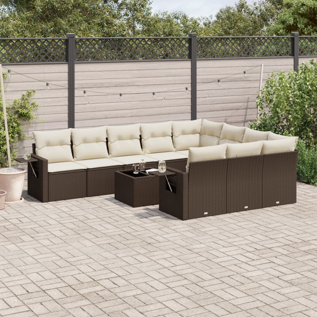11-delige Loungeset met kussens poly rattan bruin is nu te koop bij PeponiXL, paradijselijk wonen!