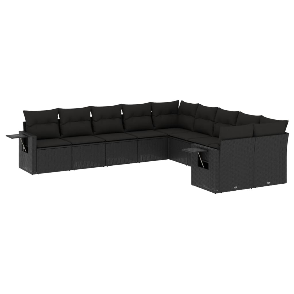 10-delige Loungeset met kussens poly rattan zwart is nu te koop bij PeponiXL, paradijselijk wonen!