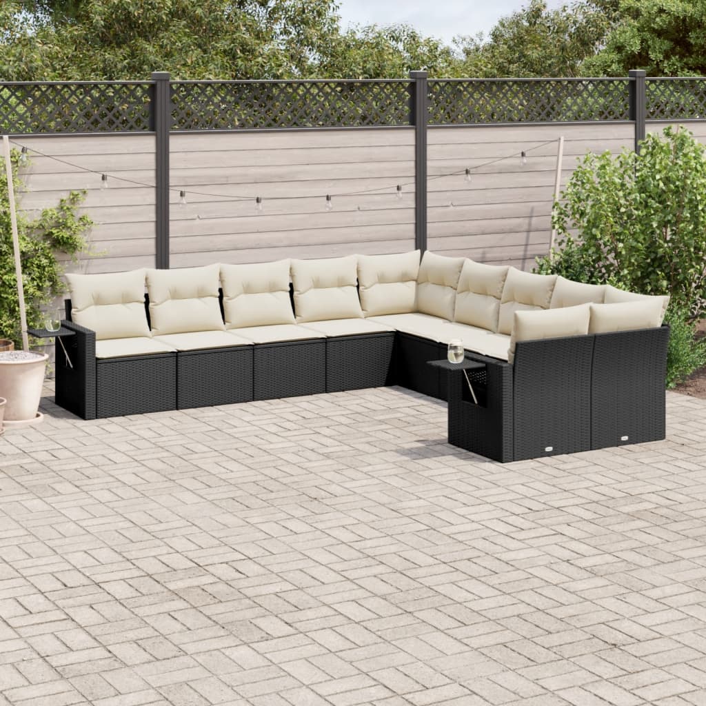 10-delige Loungeset met kussens poly rattan zwart is nu te koop bij PeponiXL, paradijselijk wonen!