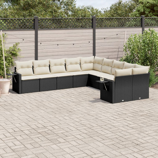 10-delige Loungeset met kussens poly rattan zwart is nu te koop bij PeponiXL, paradijselijk wonen!