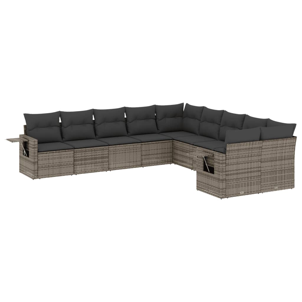 10-delige Loungeset met kussens poly rattan grijs is nu te koop bij PeponiXL, paradijselijk wonen!