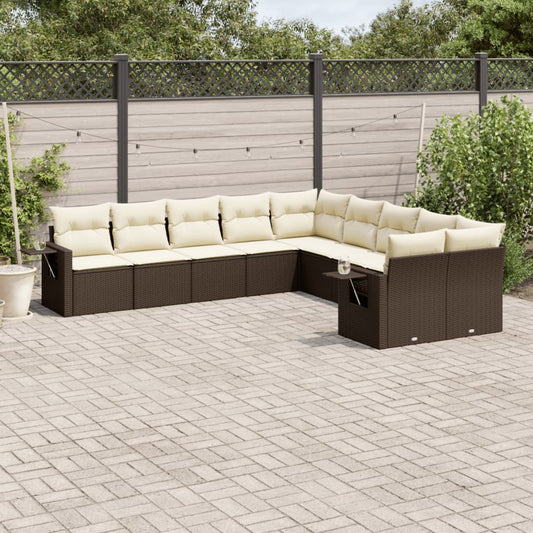 10-delige Loungeset met kussens poly rattan bruin is nu te koop bij PeponiXL, paradijselijk wonen!