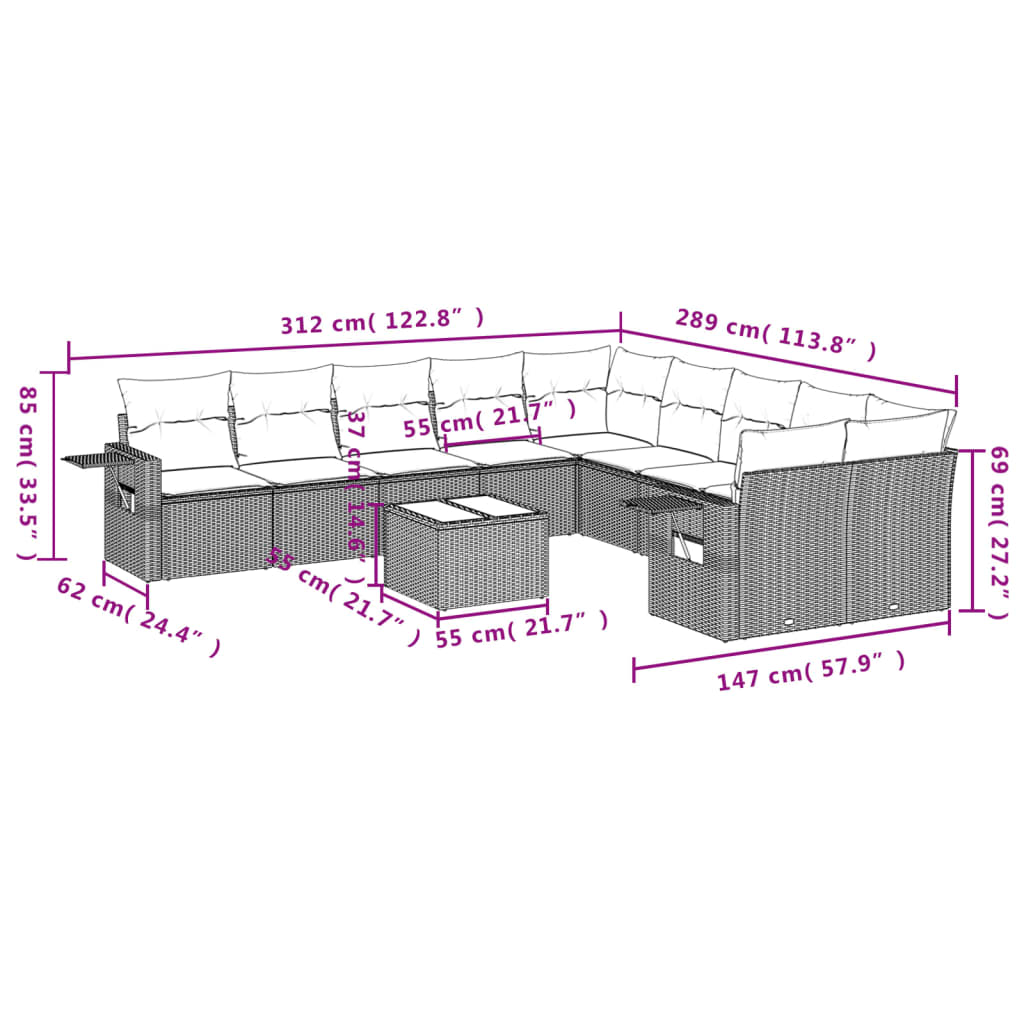 11-delige Loungeset met kussens poly rattan zwart is nu te koop bij PeponiXL, paradijselijk wonen!