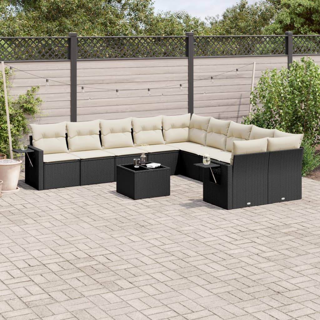 11-delige Loungeset met kussens poly rattan zwart is nu te koop bij PeponiXL, paradijselijk wonen!