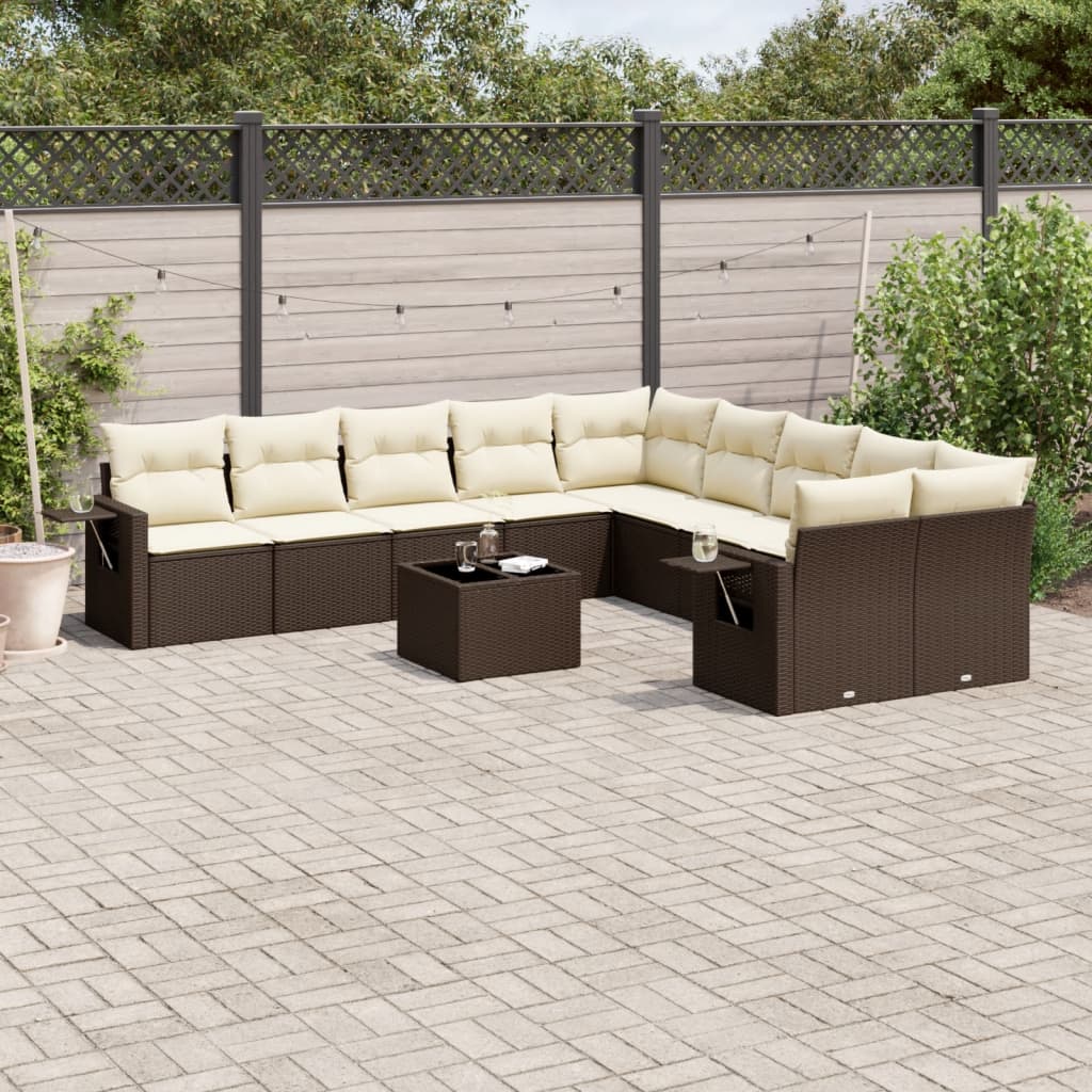 11-delige Loungeset met kussens poly rattan bruin is nu te koop bij PeponiXL, paradijselijk wonen!