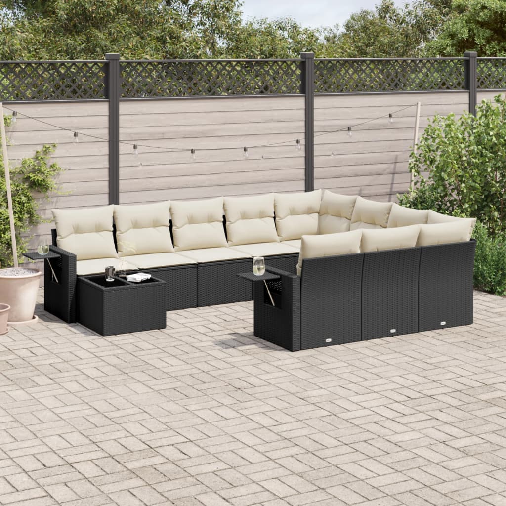 11-delige Loungeset met kussens poly rattan zwart is nu te koop bij PeponiXL, paradijselijk wonen!