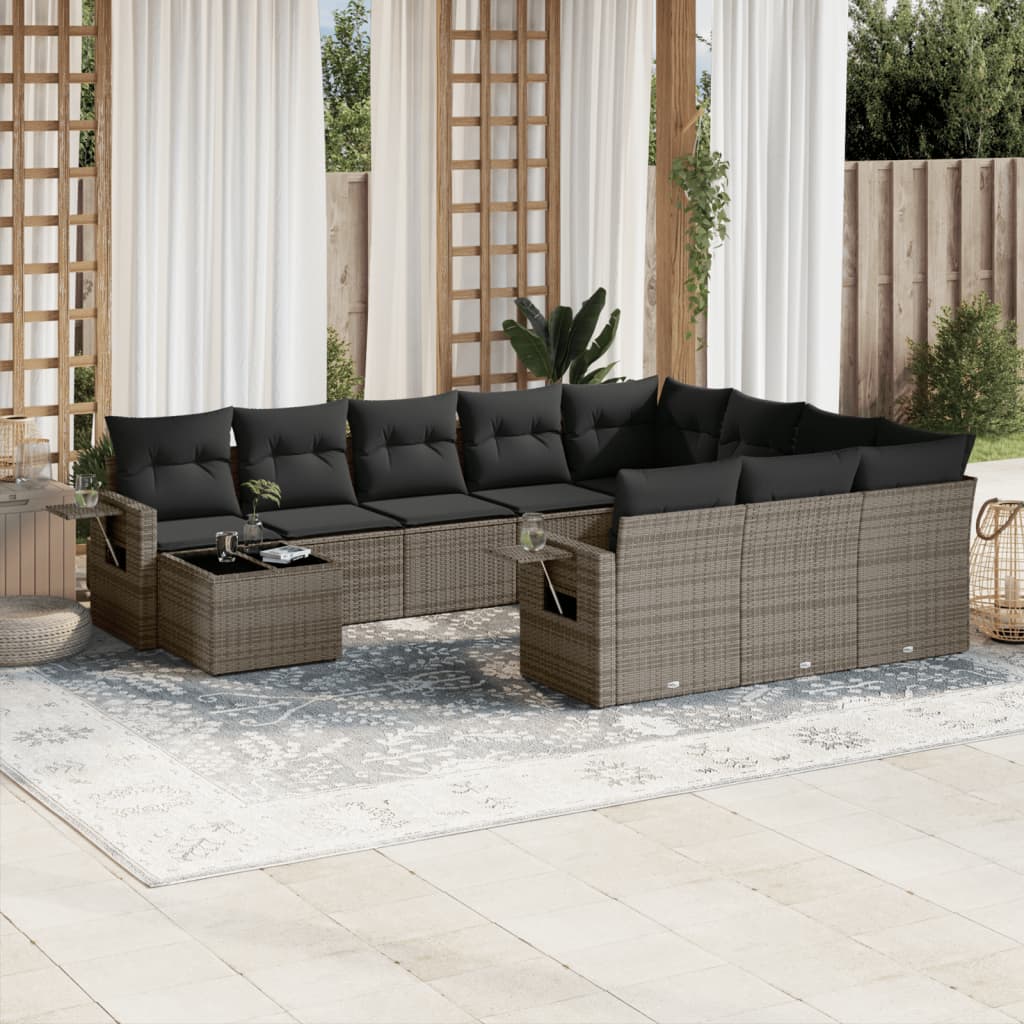 11-delige Loungeset met kussens poly rattan grijs is nu te koop bij PeponiXL, paradijselijk wonen!