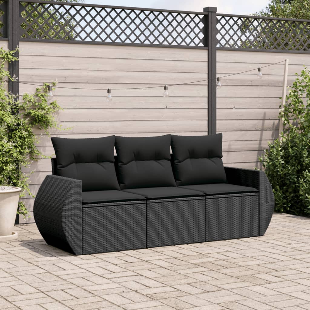 3-delige Loungeset met kussens poly rattan zwart is nu te koop bij PeponiXL, paradijselijk wonen!