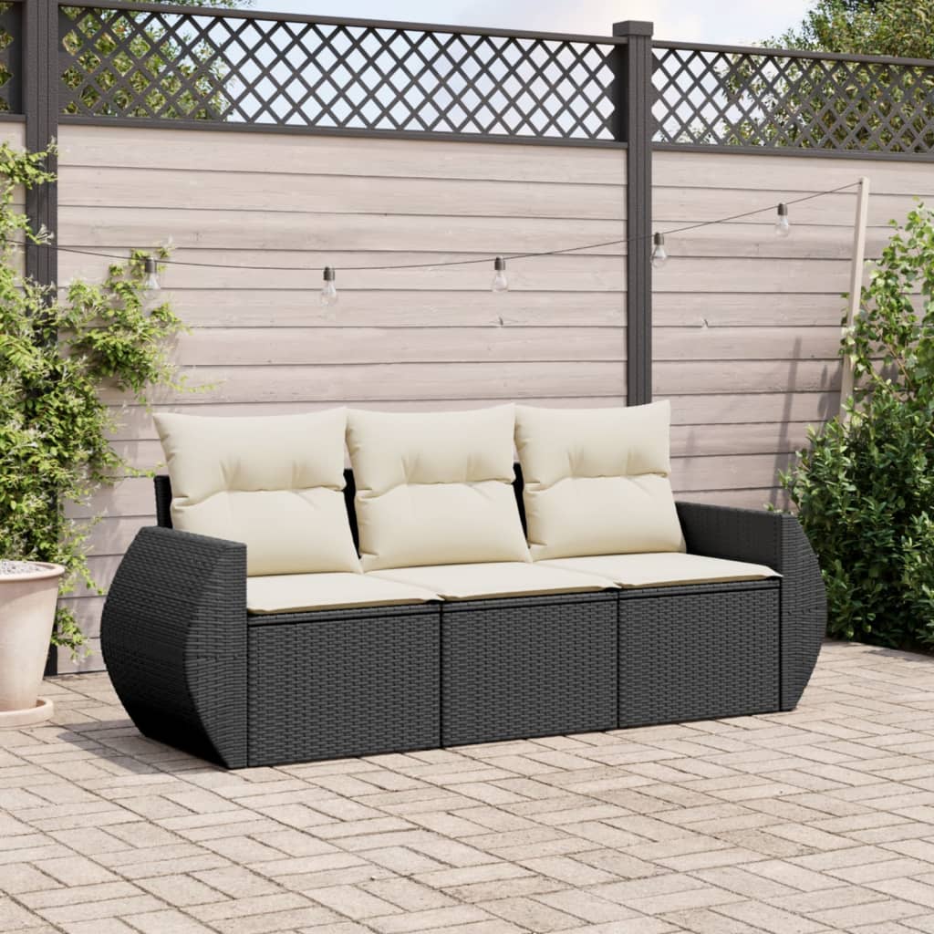3-delige Loungeset met kussens poly rattan zwart is nu te koop bij PeponiXL, paradijselijk wonen!